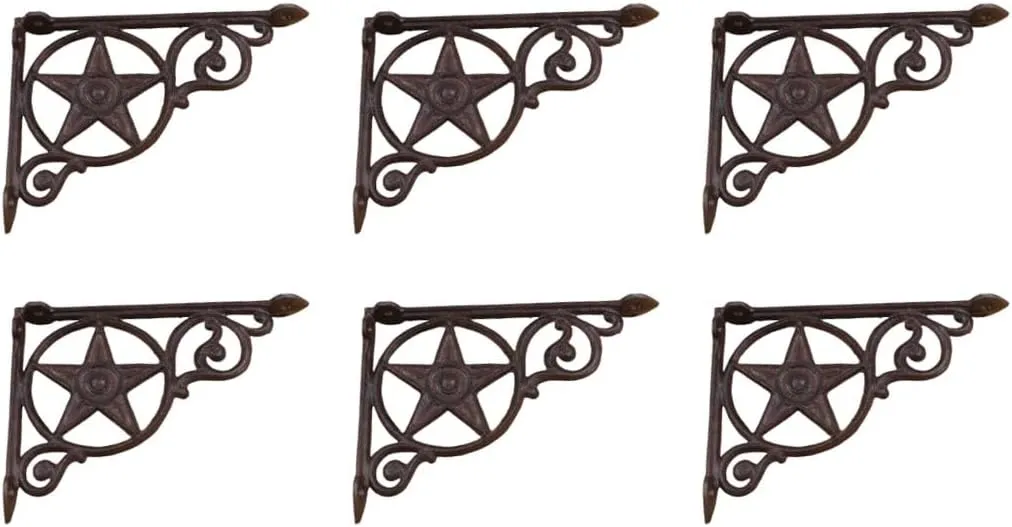 Midwest Craft House - 6 Cast Iron Rustic Star Wall Shelf Corbel Brackets