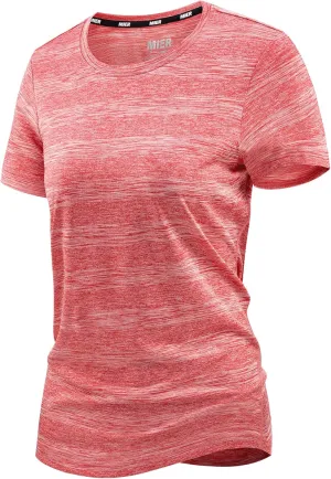 MIER Women's Running Athletic Shirts Dry Fit Active T-Shirt Tops Short Sleeve Soft Crew Neck Gym Workout Exercise Tees