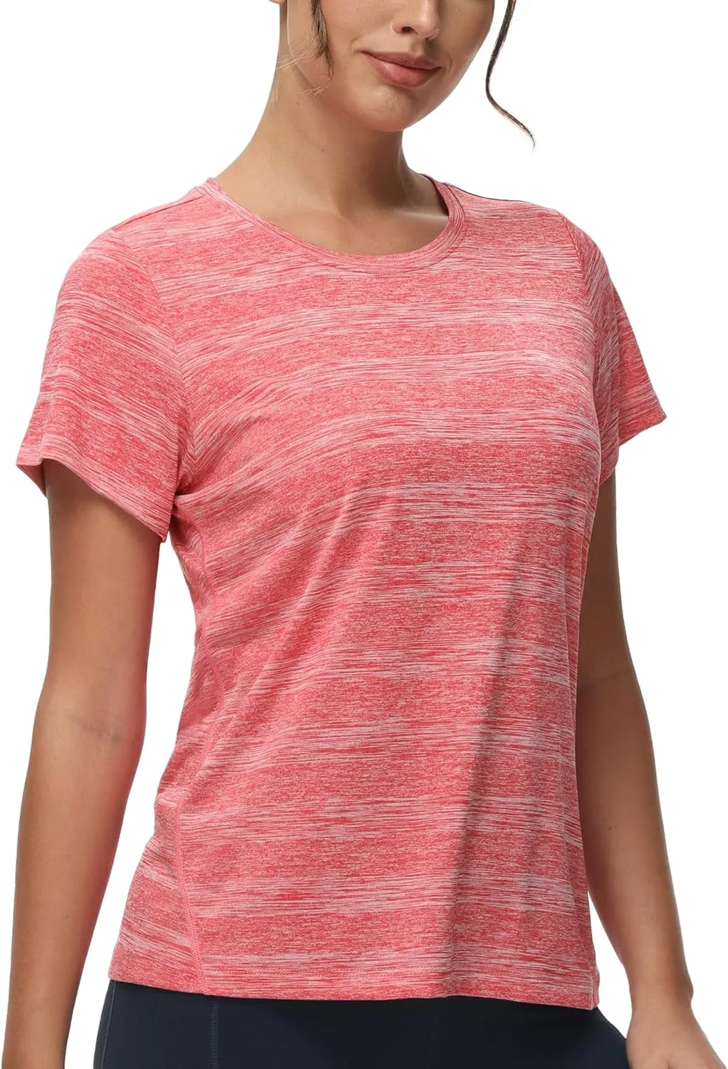 MIER Women's Running Athletic Shirts Dry Fit Active T-Shirt Tops Short Sleeve Soft Crew Neck Gym Workout Exercise Tees