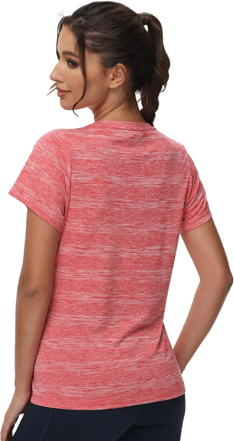 MIER Women's Running Athletic Shirts Dry Fit Active T-Shirt Tops Short Sleeve Soft Crew Neck Gym Workout Exercise Tees