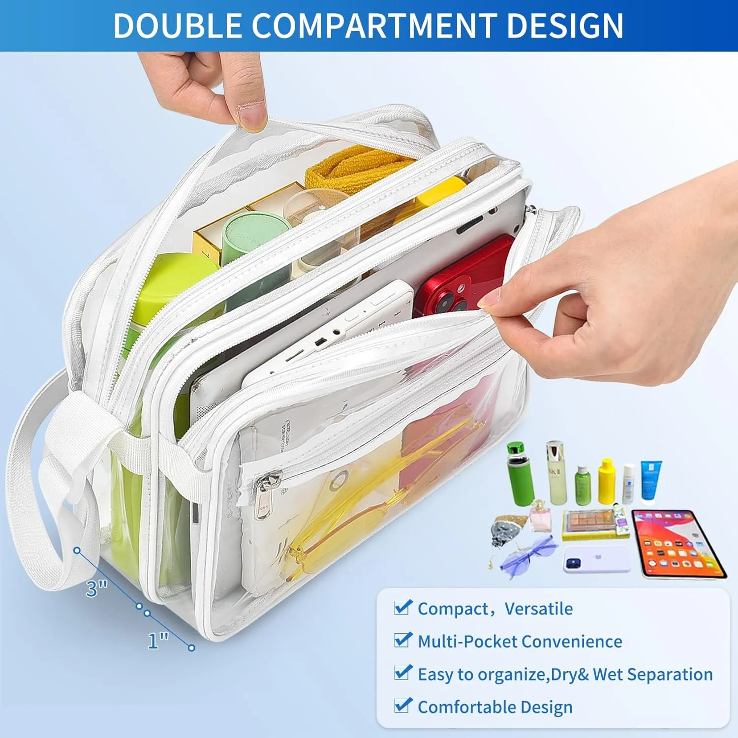 Mildbeer Clear Messenger Bag with 2 Compartments, Clear Crossbody Tote Bag for Stadium Events Concerts Festivals
