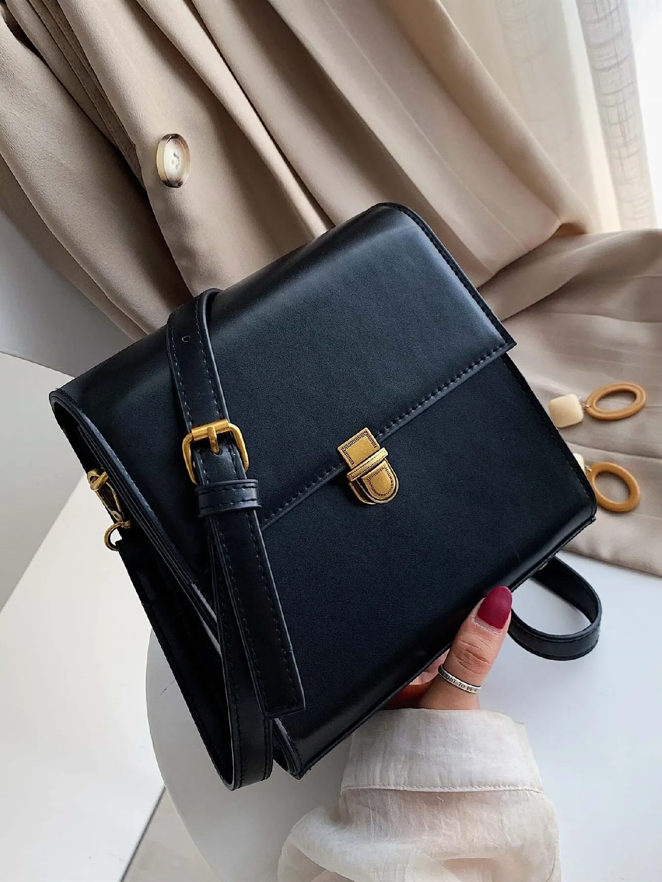 Mini Minimalist Snap Button Detail Flap Square Bag