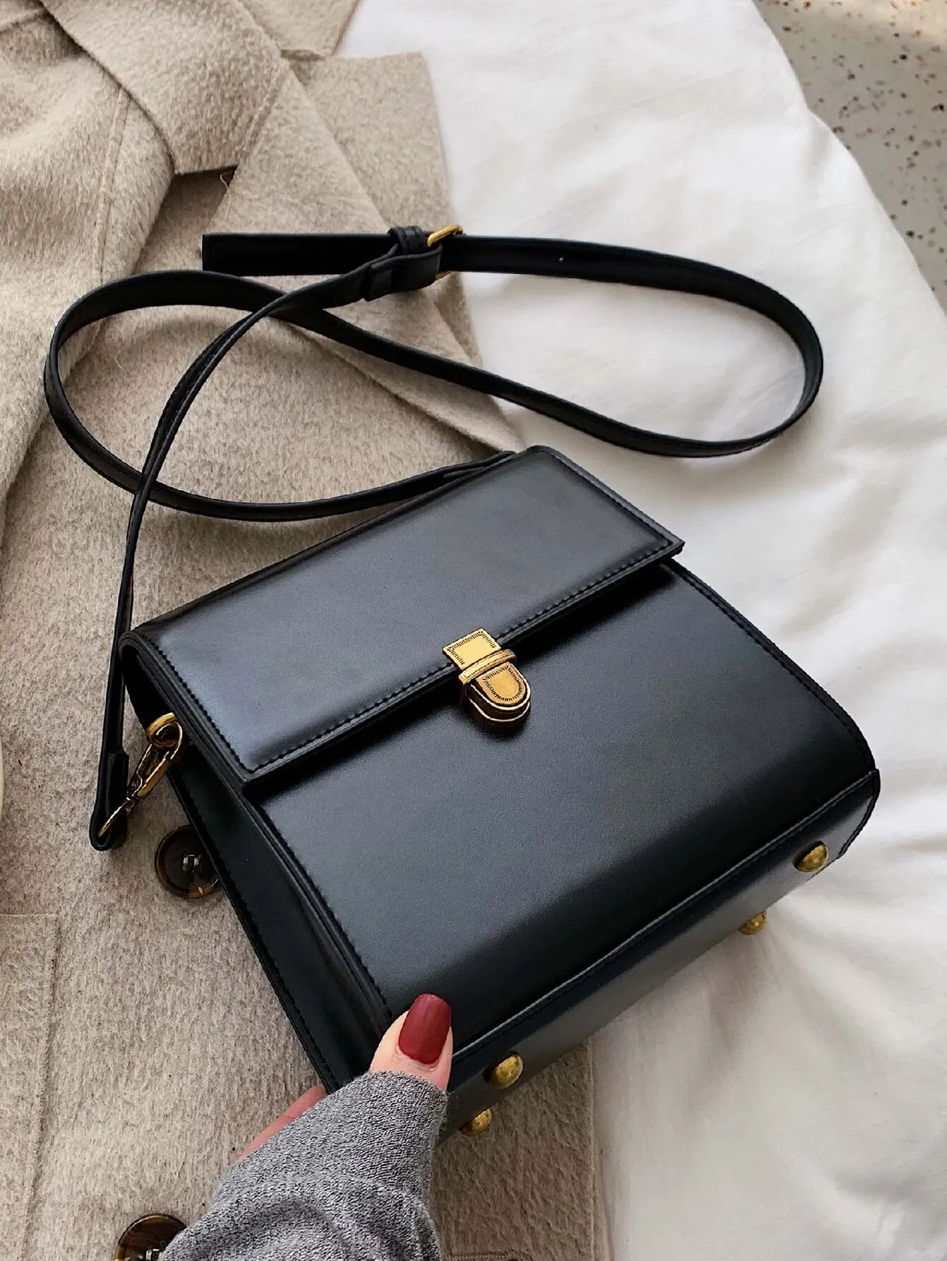 Mini Minimalist Snap Button Detail Flap Square Bag