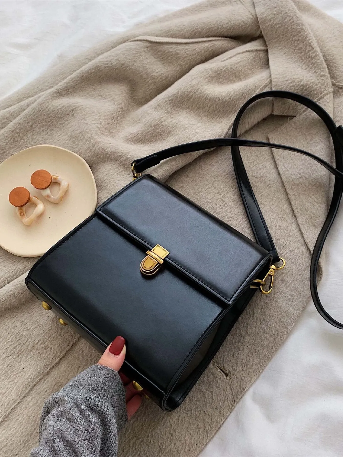 Mini Minimalist Snap Button Detail Flap Square Bag