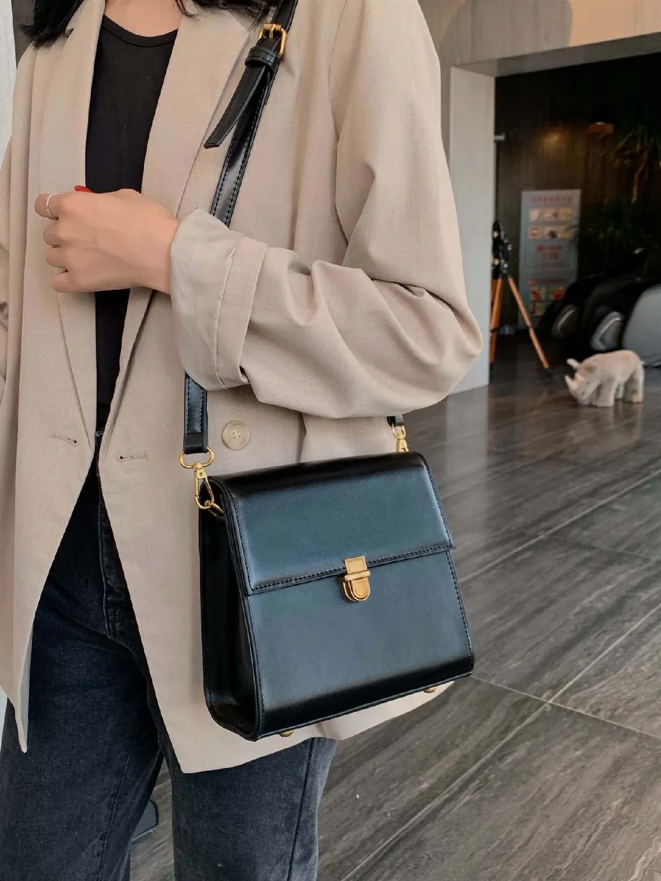 Mini Minimalist Snap Button Detail Flap Square Bag