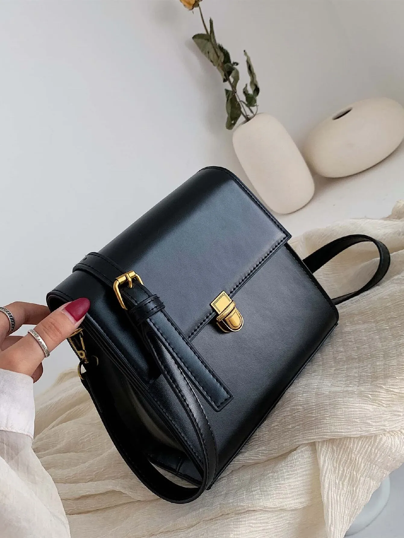 Mini Minimalist Snap Button Detail Flap Square Bag