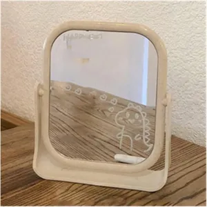 Mirror Desktop Makeup Mirror Female Student Dormitory Desktop can Stand Lovely Portable Vanity Mirror Small Square Household Double-Sided Mirror (Color : Beige)