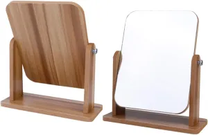 Mirror for Desk Makeup Mirror Lights Large Square Desktop Mirror Wooden Frame Gray for Daily Use