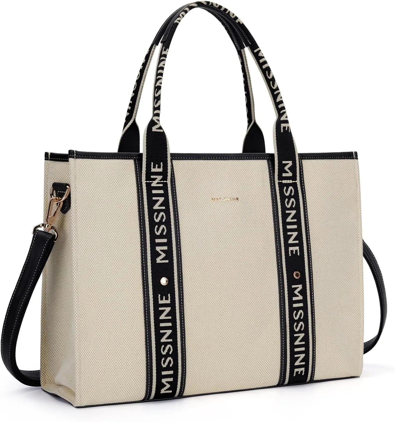 Missnine Tote Bag Canvas Laptop Bag 15.6 inch Briefcase for Women Large Capacity Handbag for Office, School, Travel