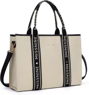 Missnine Tote Bag Canvas Laptop Bag 15.6 inch Briefcase for Women Large Capacity Handbag for Office, School, Travel