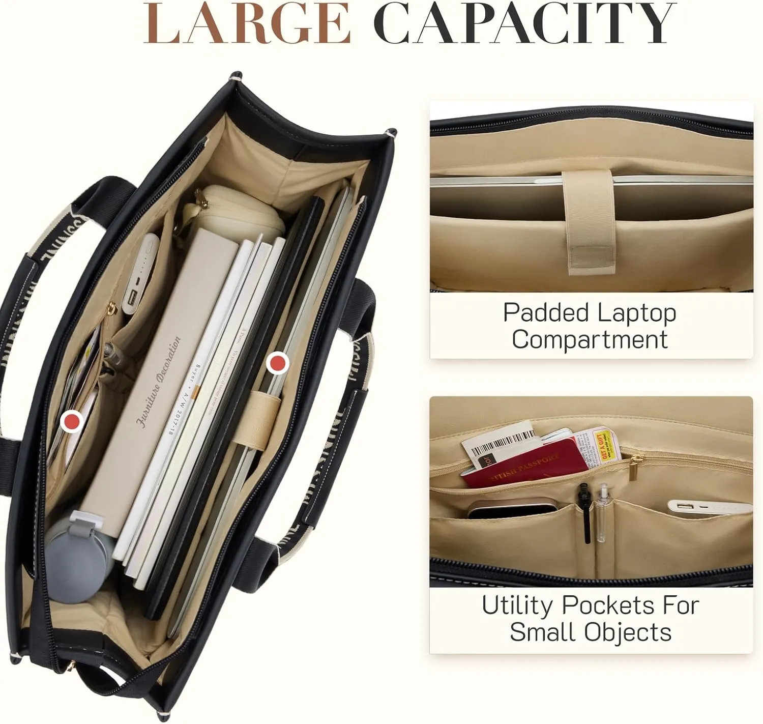 Missnine Tote Bag Canvas Laptop Bag 15.6 inch Briefcase for Women Large Capacity Handbag for Office, School, Travel