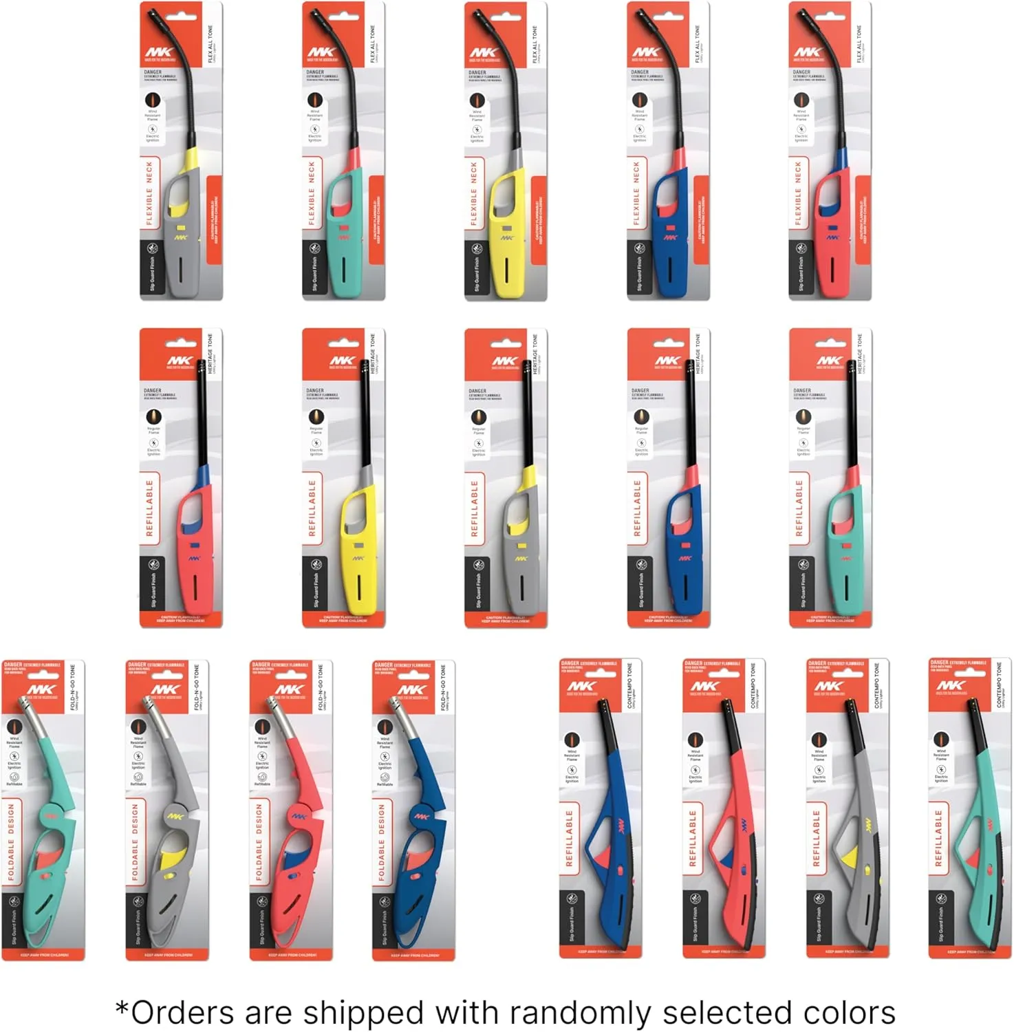 MK Multi-Purpose Classic and Flex Wand Candle Lighters - Assorted Long Durable Lighters, Ideal for Candles, Camping, Outdoor (Family Pack-3)