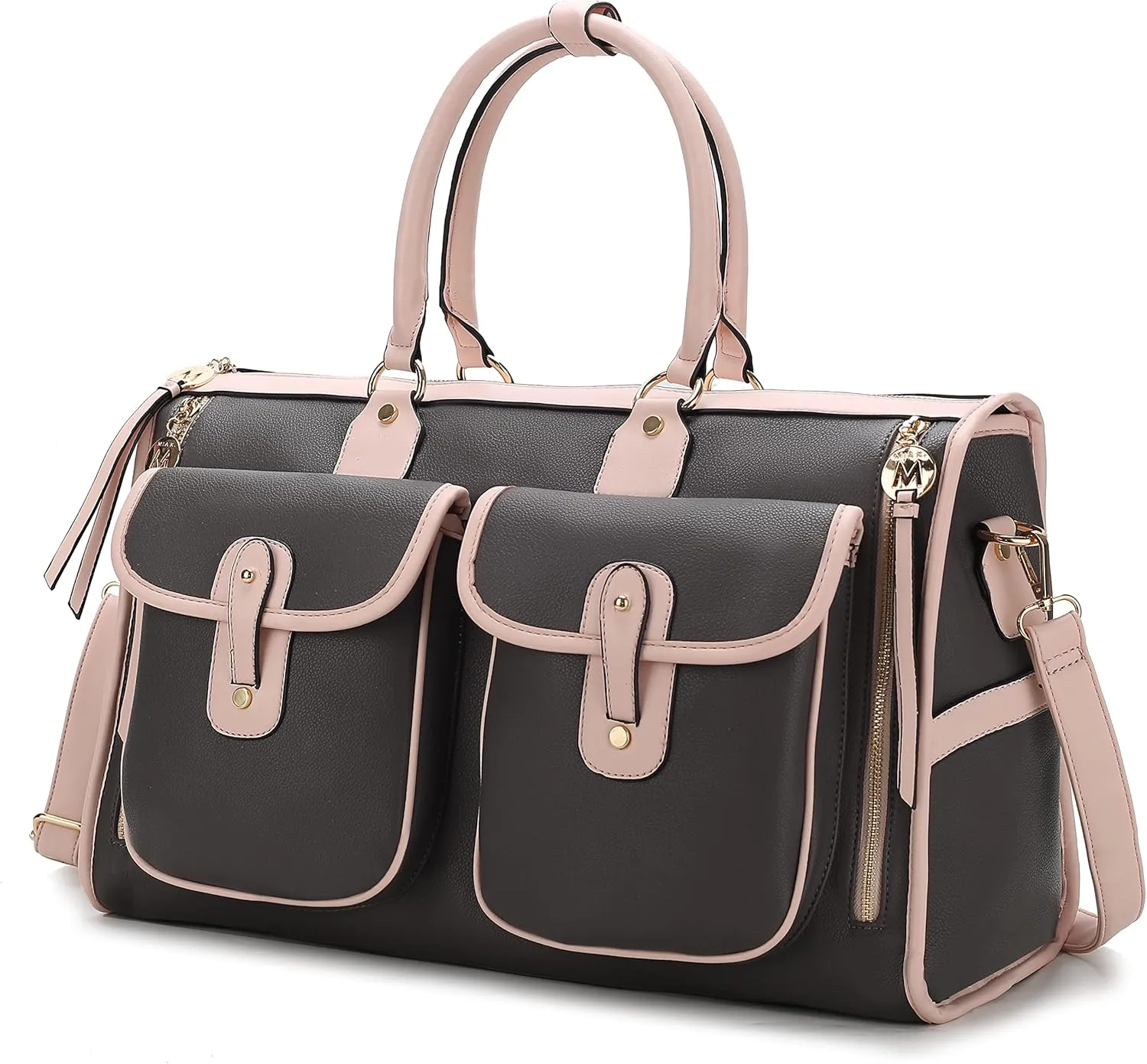 MKF Collection Color Block Duffle Bag for Women Fashion, Designer Vegan Leather Large Ladies Stylish Weekender Carry-on bag