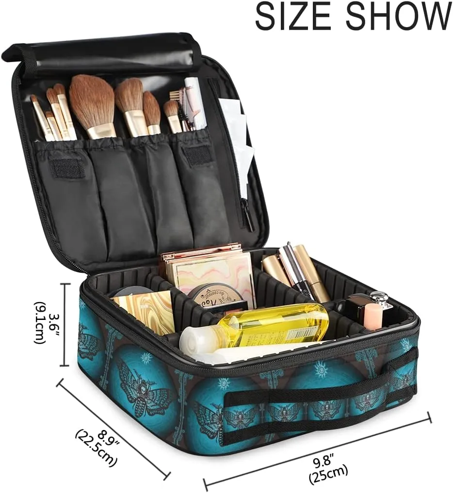 MNSRUU Travel Makeup Bag, Skull Makeup Bag Organizer Goth Butterfly Cosmetic Bag for Women Travel Toiletry Bag with Adjustable Dividers