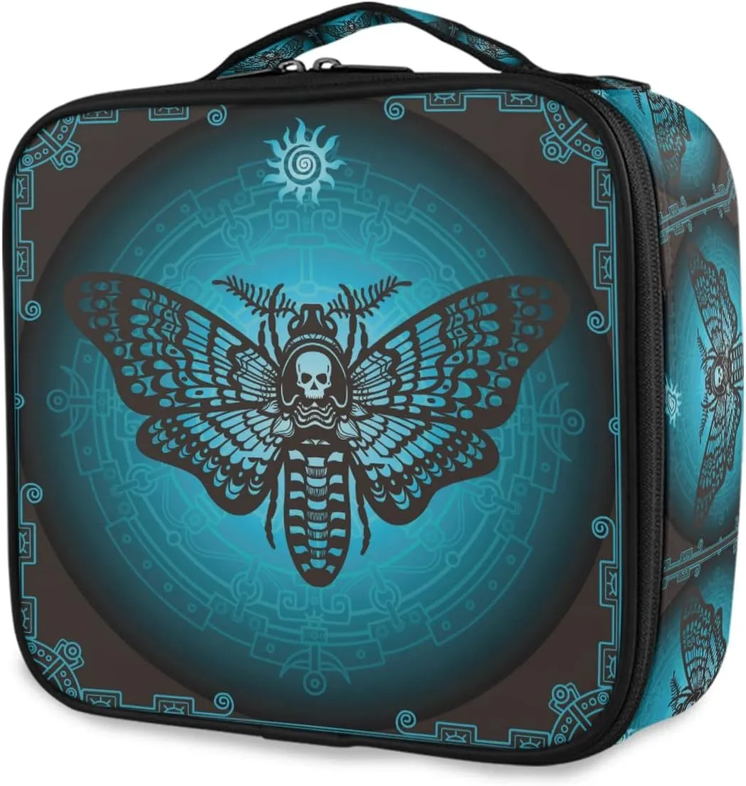 MNSRUU Travel Makeup Bag, Skull Makeup Bag Organizer Goth Butterfly Cosmetic Bag for Women Travel Toiletry Bag with Adjustable Dividers