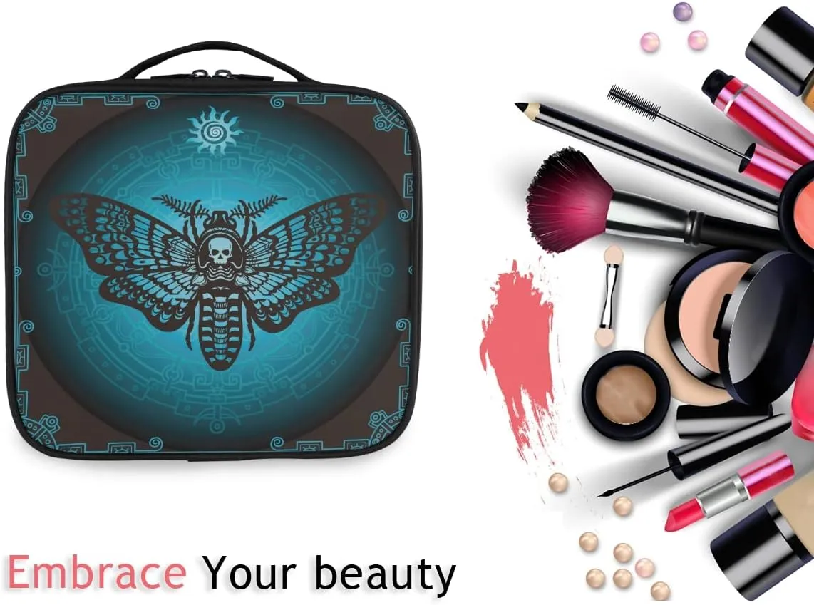 MNSRUU Travel Makeup Bag, Skull Makeup Bag Organizer Goth Butterfly Cosmetic Bag for Women Travel Toiletry Bag with Adjustable Dividers