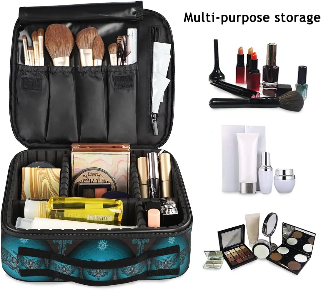 MNSRUU Travel Makeup Bag, Skull Makeup Bag Organizer Goth Butterfly Cosmetic Bag for Women Travel Toiletry Bag with Adjustable Dividers