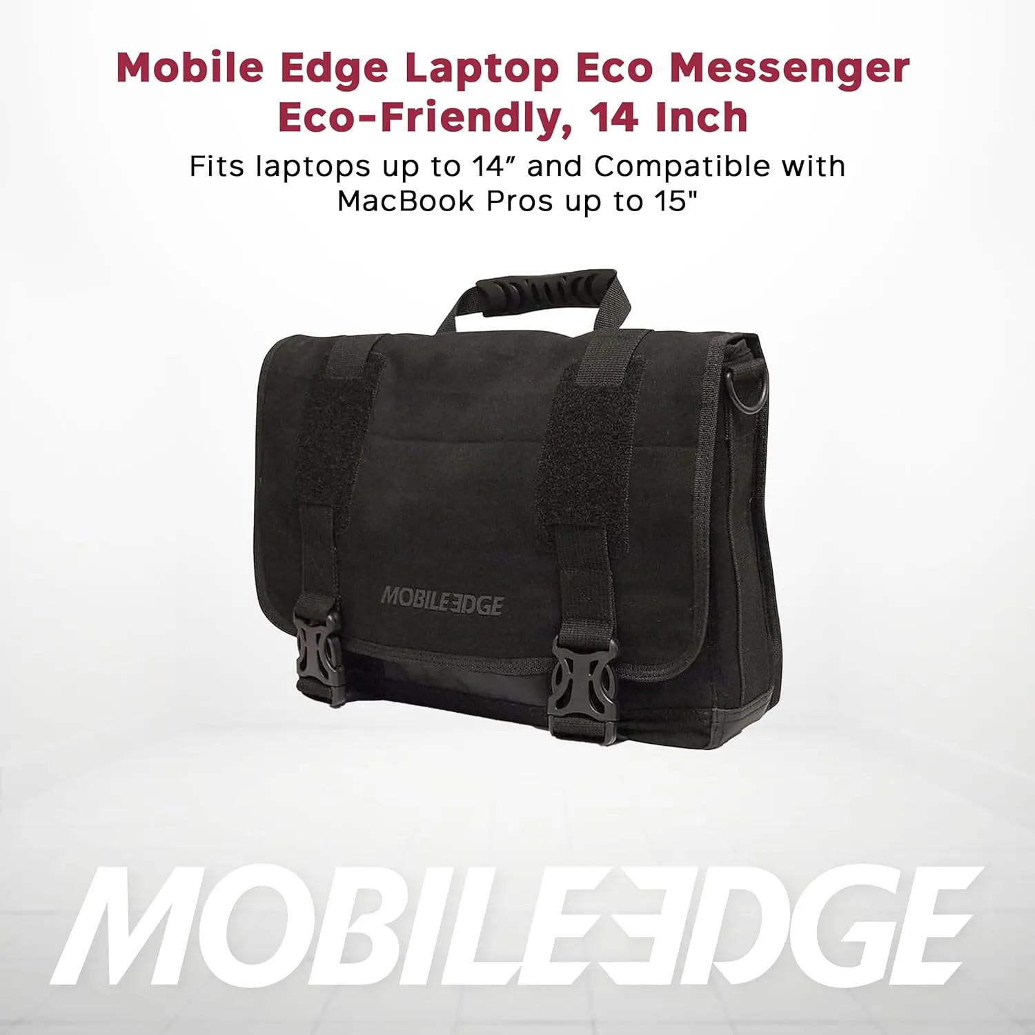 Mobile Edge ECO-Friendly Laptop Messenger Bag for Men and Women, for 14.1" PC and Compatible with MacBook 15", Cotton Canvas, Black