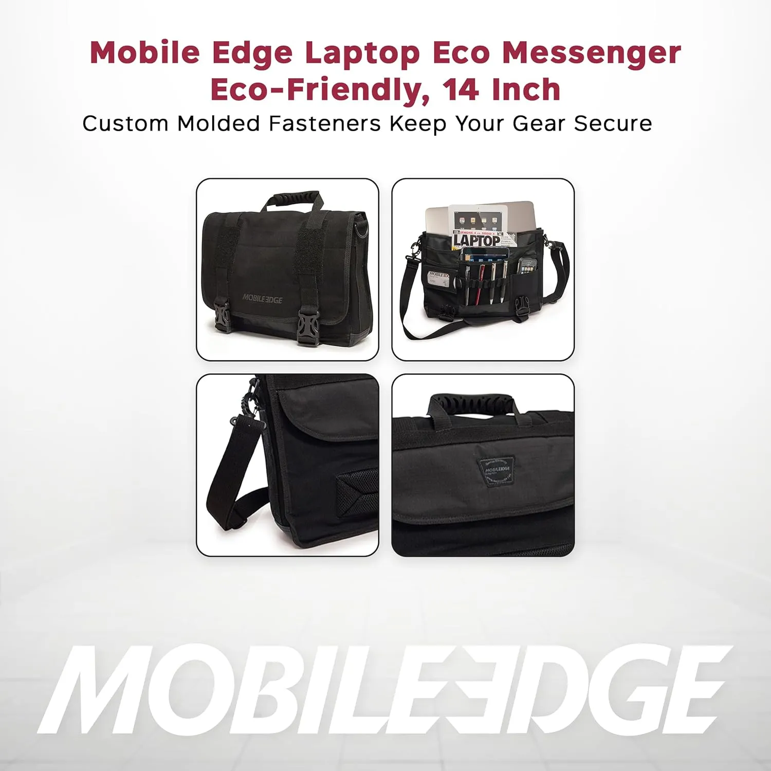 Mobile Edge ECO-Friendly Laptop Messenger Bag for Men and Women, for 14.1" PC and Compatible with MacBook 15", Cotton Canvas, Black