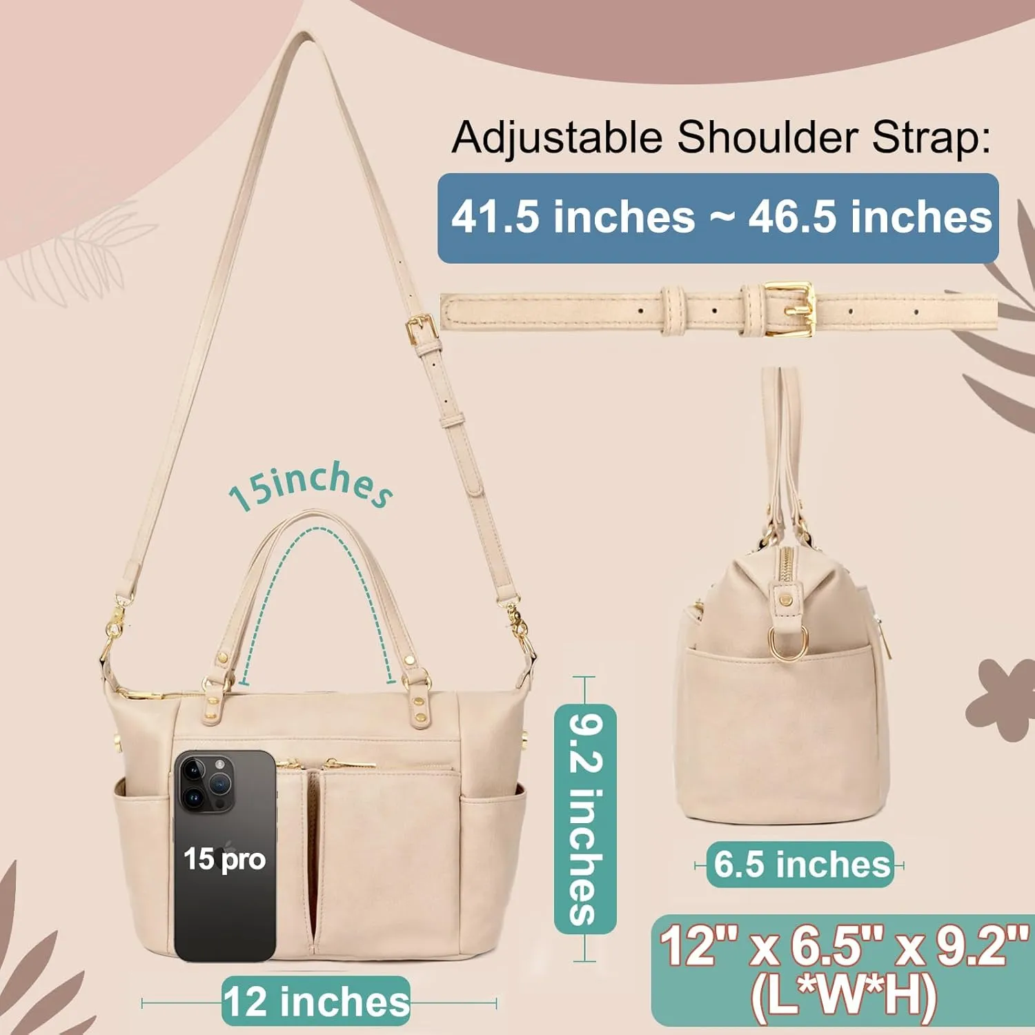 MOMINSIDE Small Leather Diaper Tote, Crossbody Bag with 13 Pockets, Insulated for Women Mom (Ivory)