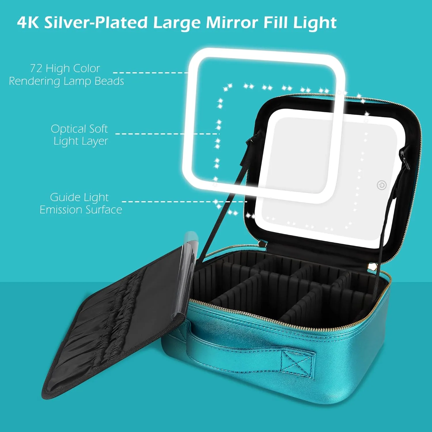 MOMIRA Travel Makeup Bag Cosmetic Bag Makeup Organizer Bag with Lighted Mirror, Adjustable Brightness in 3 Color Scenarios, Waterproof Makeup Train Case, Gift for Women - Brilliant Blue