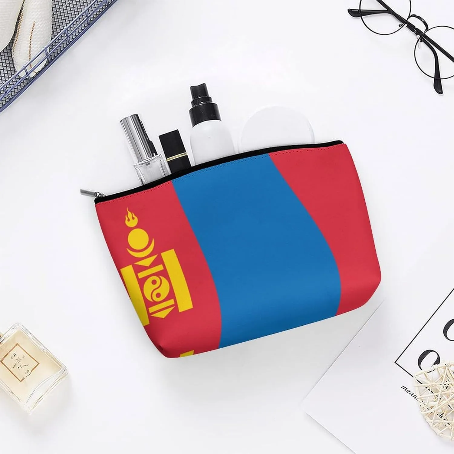 Mongolia Flag Travel-Friendly Cosmetic Bag Makeup Organizer Pouch for Women and Girls