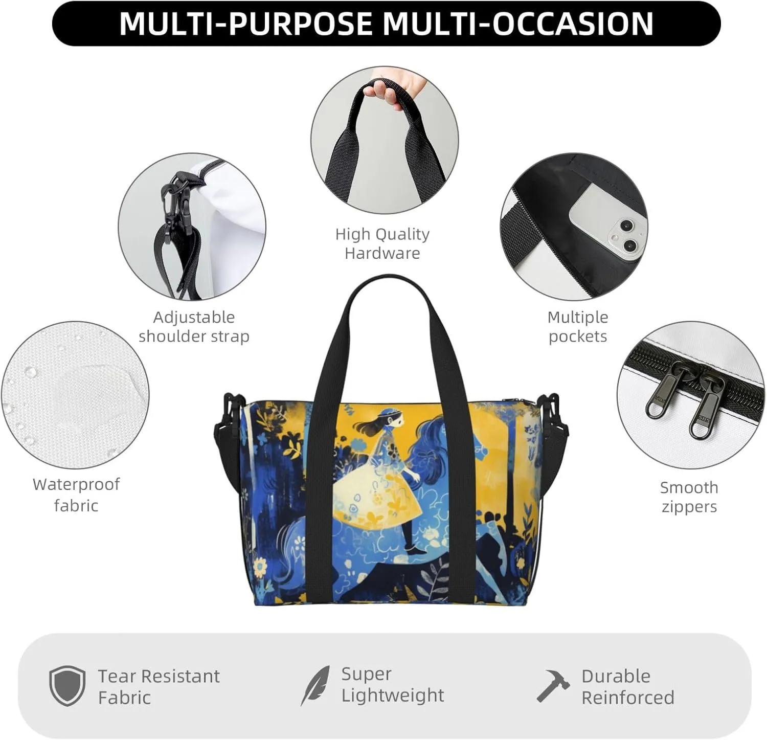 monkey riding print Travel Duffel Bag, Sports Tote Gym Bag, Swim Pool Bag Large Shoulder Tote Bag for Beach Weekender, 202-406-121