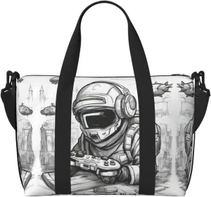 Monochrome Sketch Style Gaming print Gym Bag for Women,Carry on Weekender Overnight Duffle Bag,Personal Item Tote Bag