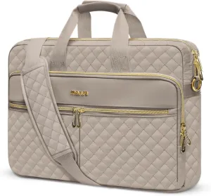 MOSISO 15-15.6 inch Laptop Bag, Briefcase for Women&Men, 16 inch Square Quilted Computer Messenger Bag Office Travel Business with 3 Pockets&Strap, Taupe Brown