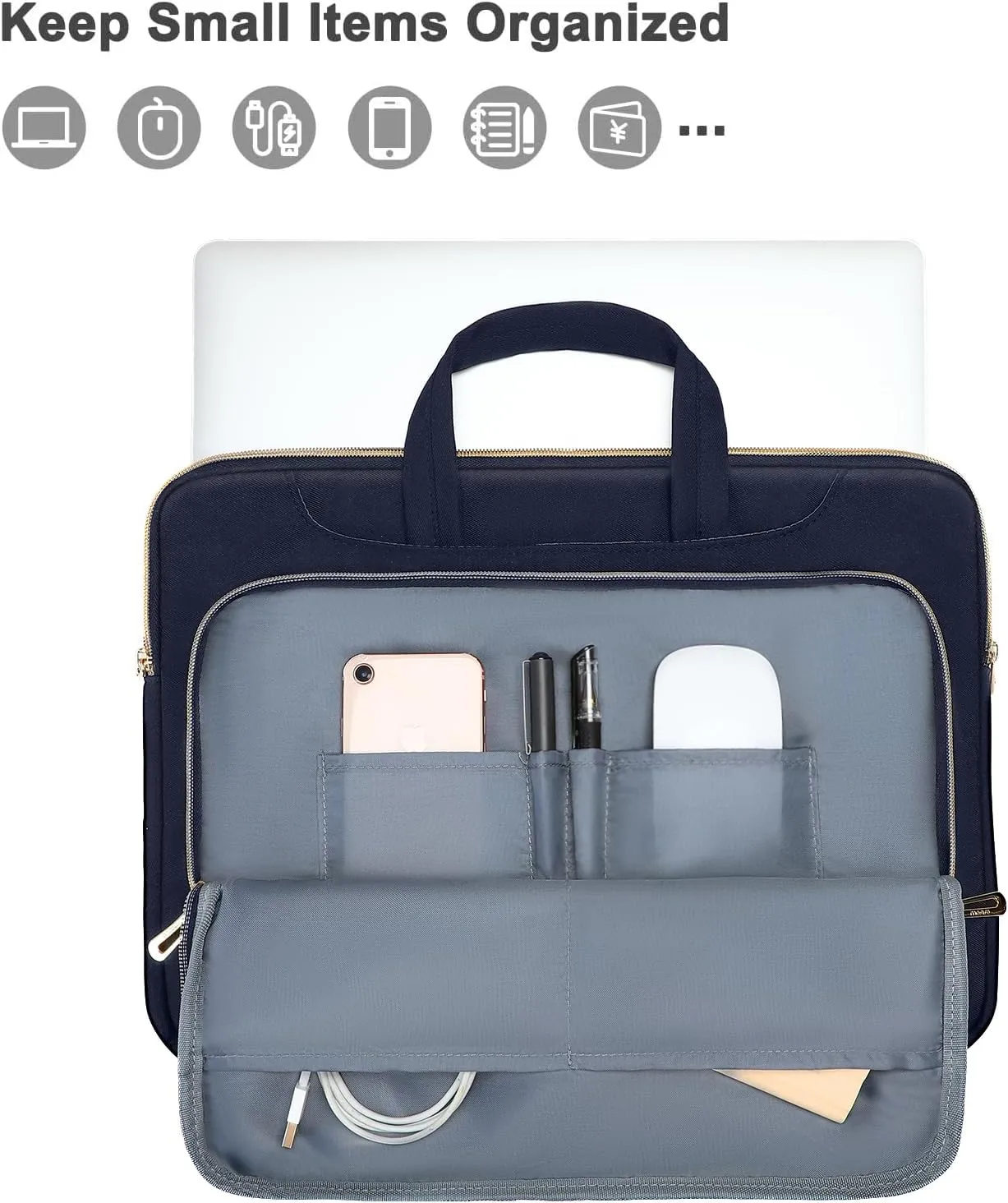 MOSISO 360 Protective Laptop Shoulder Bag,13-13.3 inch Computer Bag Compatible with MacBook Pro 14, HP, Dell, Asus Notebook,Messenger Briefcase with Front Quilted Raised Horizontal Pockets, Navy Blue