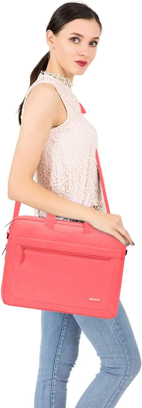 MOSISO Laptop Messenger Bag - Compatible with MacBook Air, MacBook Pro 13-14 inch, Adjustable Depth, Living Coral