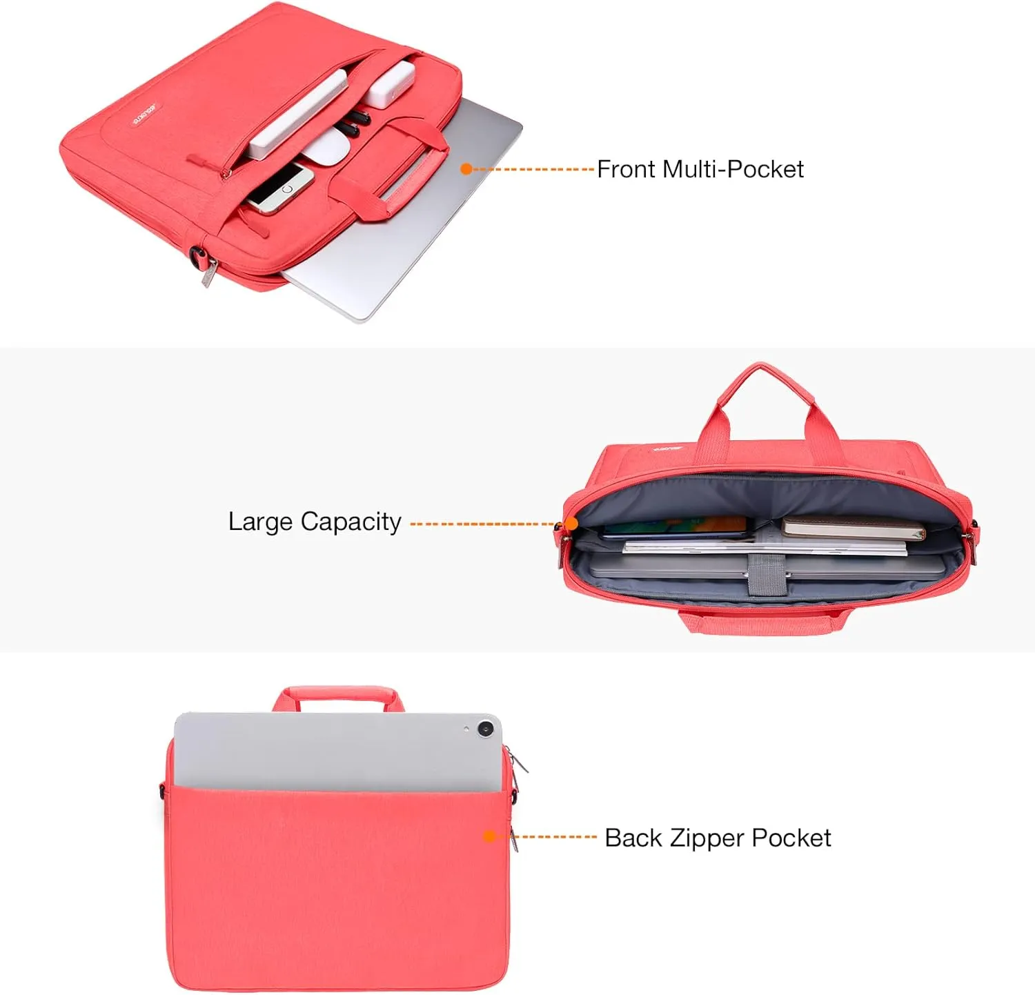 MOSISO Laptop Messenger Bag - Compatible with MacBook Air, MacBook Pro 13-14 inch, Adjustable Depth, Living Coral