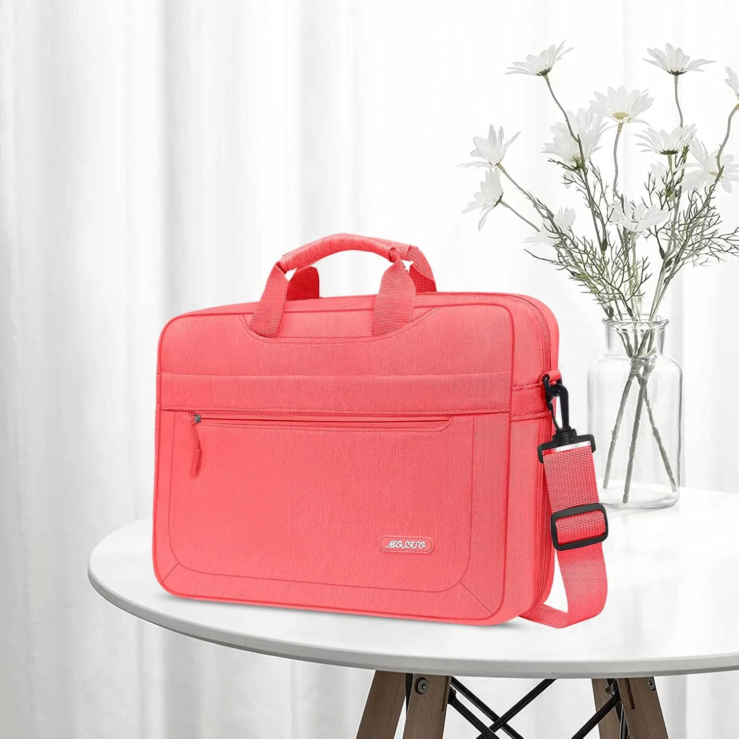 MOSISO Laptop Messenger Bag - Compatible with MacBook Air, MacBook Pro 13-14 inch, Adjustable Depth, Living Coral