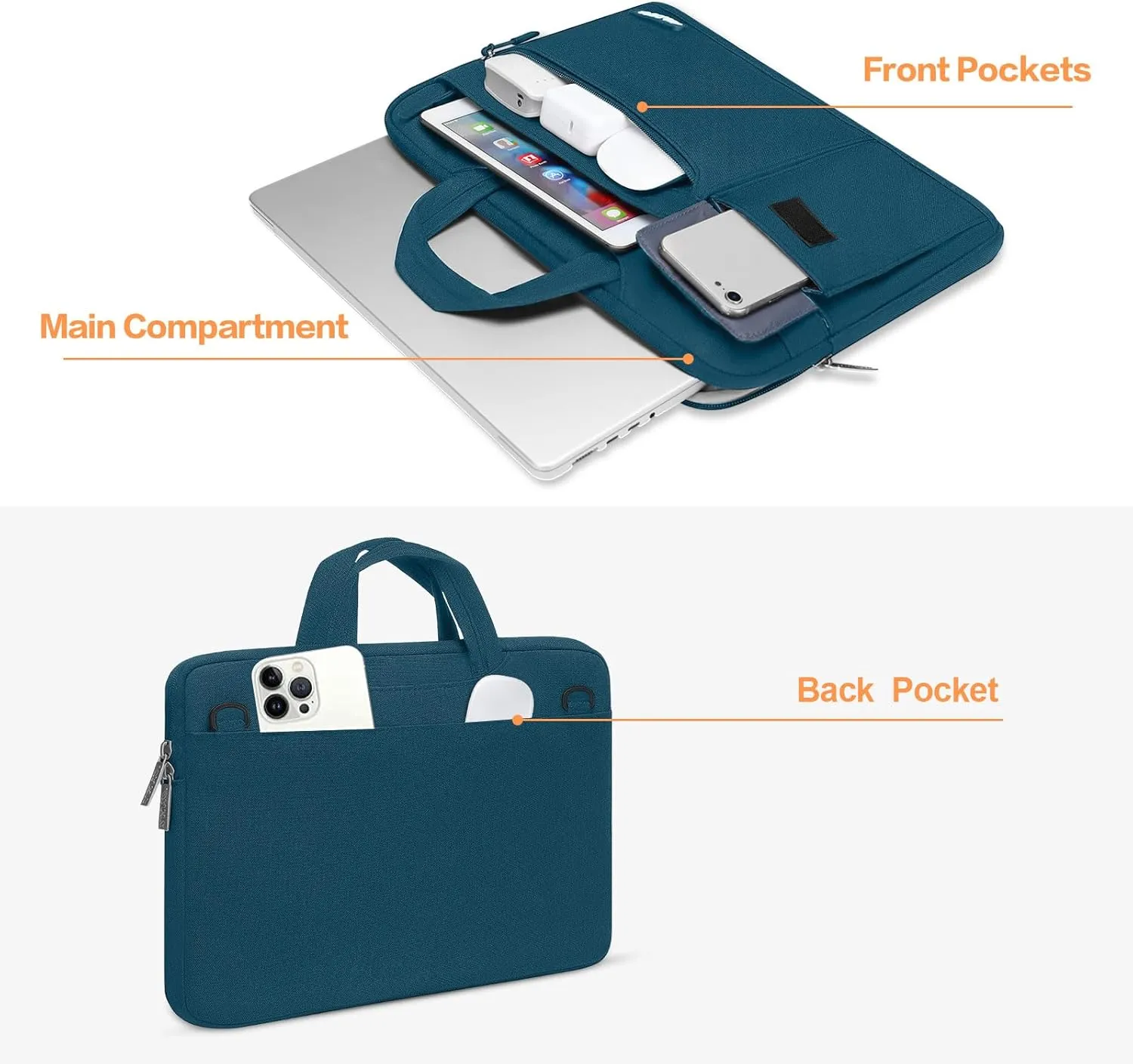 MOSISO Laptop Shoulder Bag Compatible with MacBook Air 13 inch M2 A2681 M1 A2337 A2179 A1932/Pro 13 M2 M1 A2338 A2251 A2289 A2159 A1989 A1706 A1708,Polyester Flapover Briefcase Sleeve Case, Deep Teal