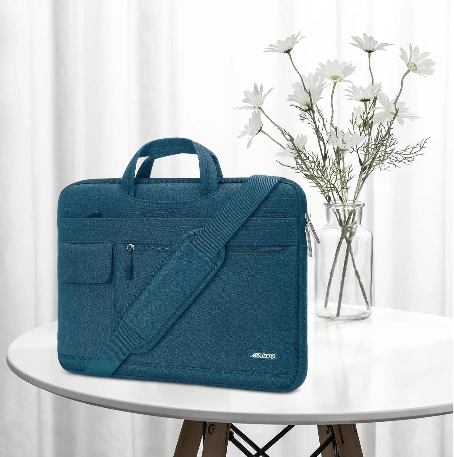 MOSISO Laptop Shoulder Bag Compatible with MacBook Air 13 inch M2 A2681 M1 A2337 A2179 A1932/Pro 13 M2 M1 A2338 A2251 A2289 A2159 A1989 A1706 A1708,Polyester Flapover Briefcase Sleeve Case, Deep Teal