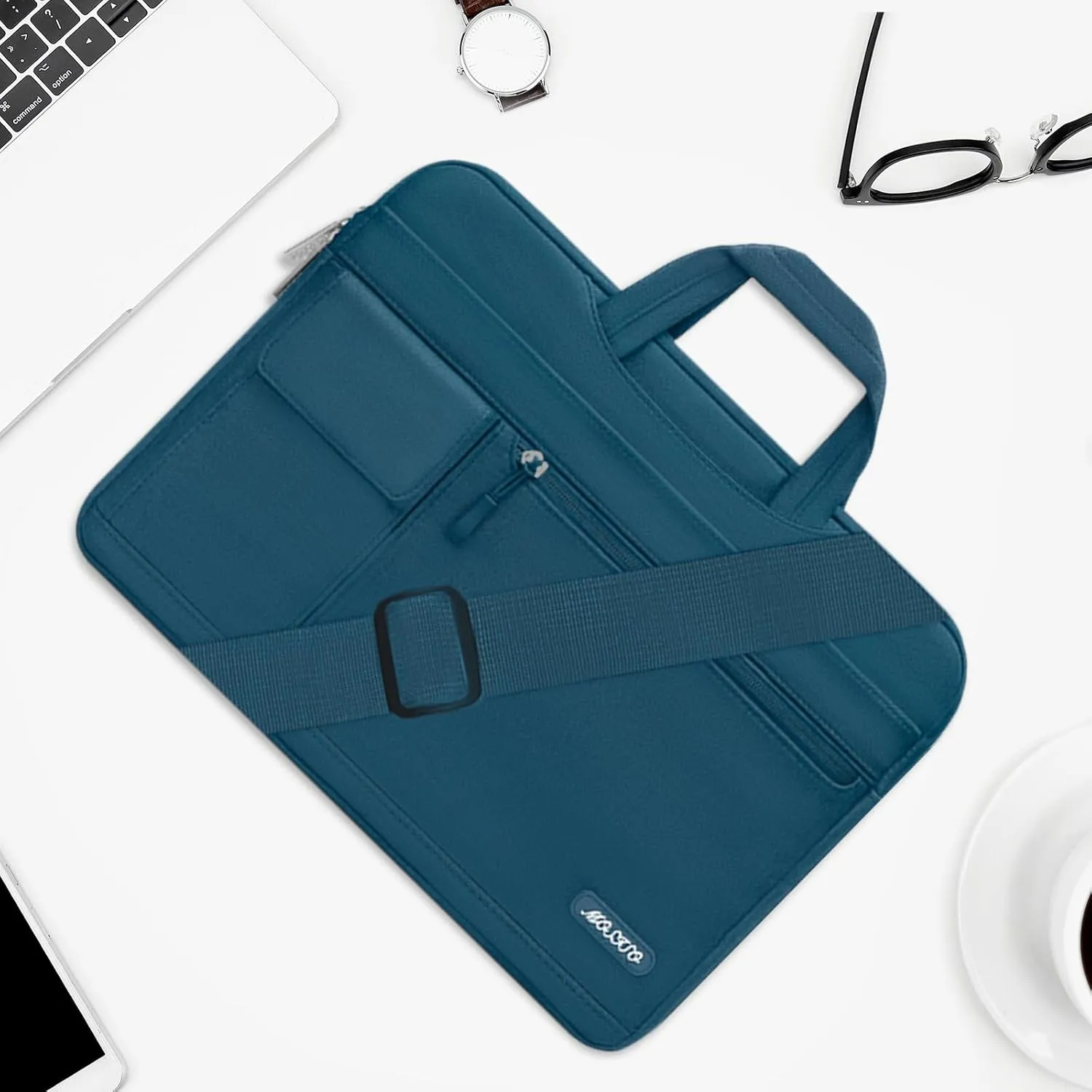MOSISO Laptop Shoulder Bag Compatible with MacBook Air 13 inch M2 A2681 M1 A2337 A2179 A1932/Pro 13 M2 M1 A2338 A2251 A2289 A2159 A1989 A1706 A1708,Polyester Flapover Briefcase Sleeve Case, Deep Teal