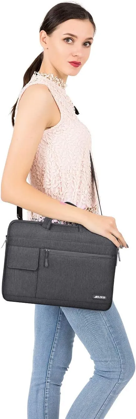MOSISO Laptop Shoulder Bag Compatible with MacBook Air/Pro,13-13.3 inch Notebook,Compatible with MacBook Pro 14 inch M3 M2 M1 Pro Max 2023-2021,Polyester Flapover Briefcase Sleeve Case, Space Gray