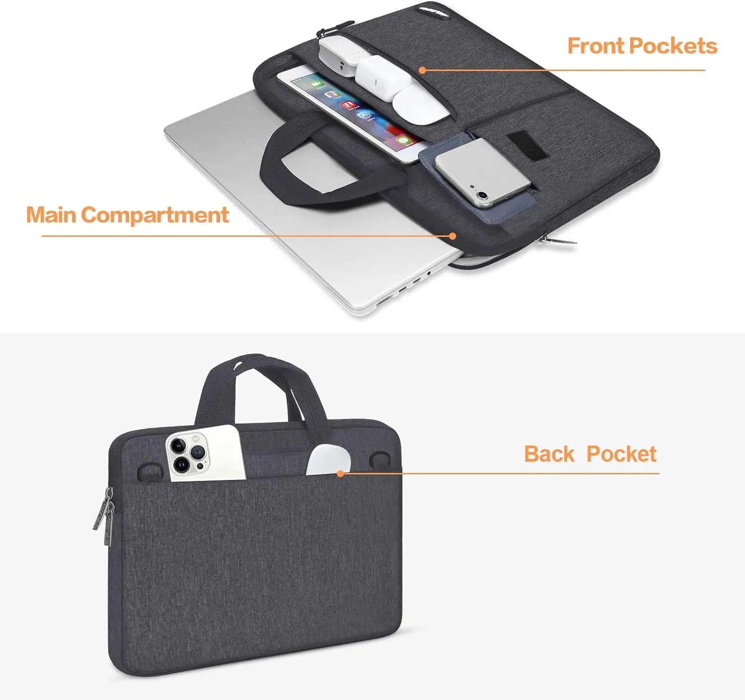MOSISO Laptop Shoulder Bag Compatible with MacBook Air/Pro,13-13.3 inch Notebook,Compatible with MacBook Pro 14 inch M3 M2 M1 Pro Max 2023-2021,Polyester Flapover Briefcase Sleeve Case, Space Gray