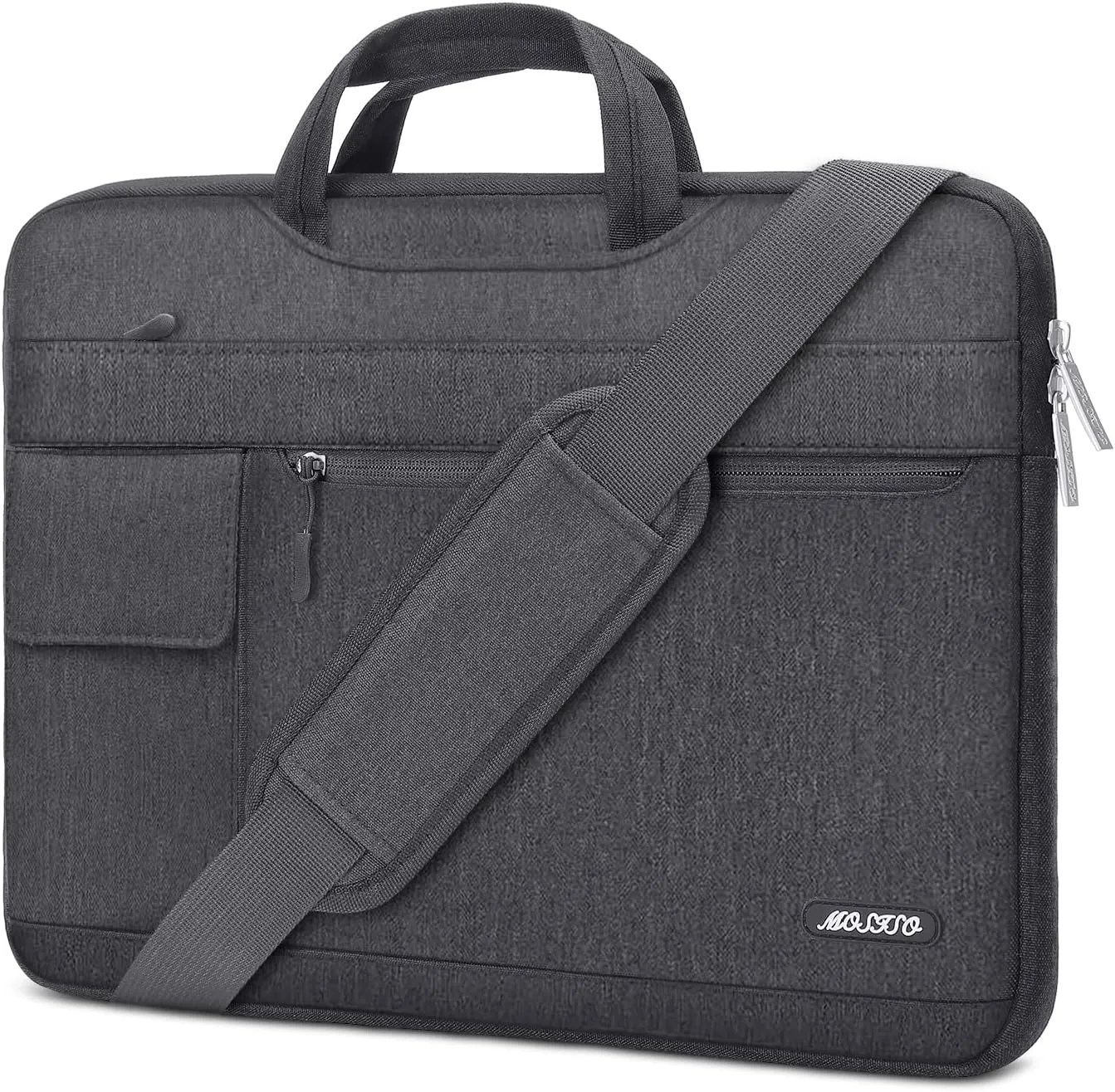 MOSISO Laptop Shoulder Bag Compatible with MacBook Air/Pro,13-13.3 inch Notebook,Compatible with MacBook Pro 14 inch M3 M2 M1 Pro Max 2023-2021,Polyester Flapover Briefcase Sleeve Case, Space Gray