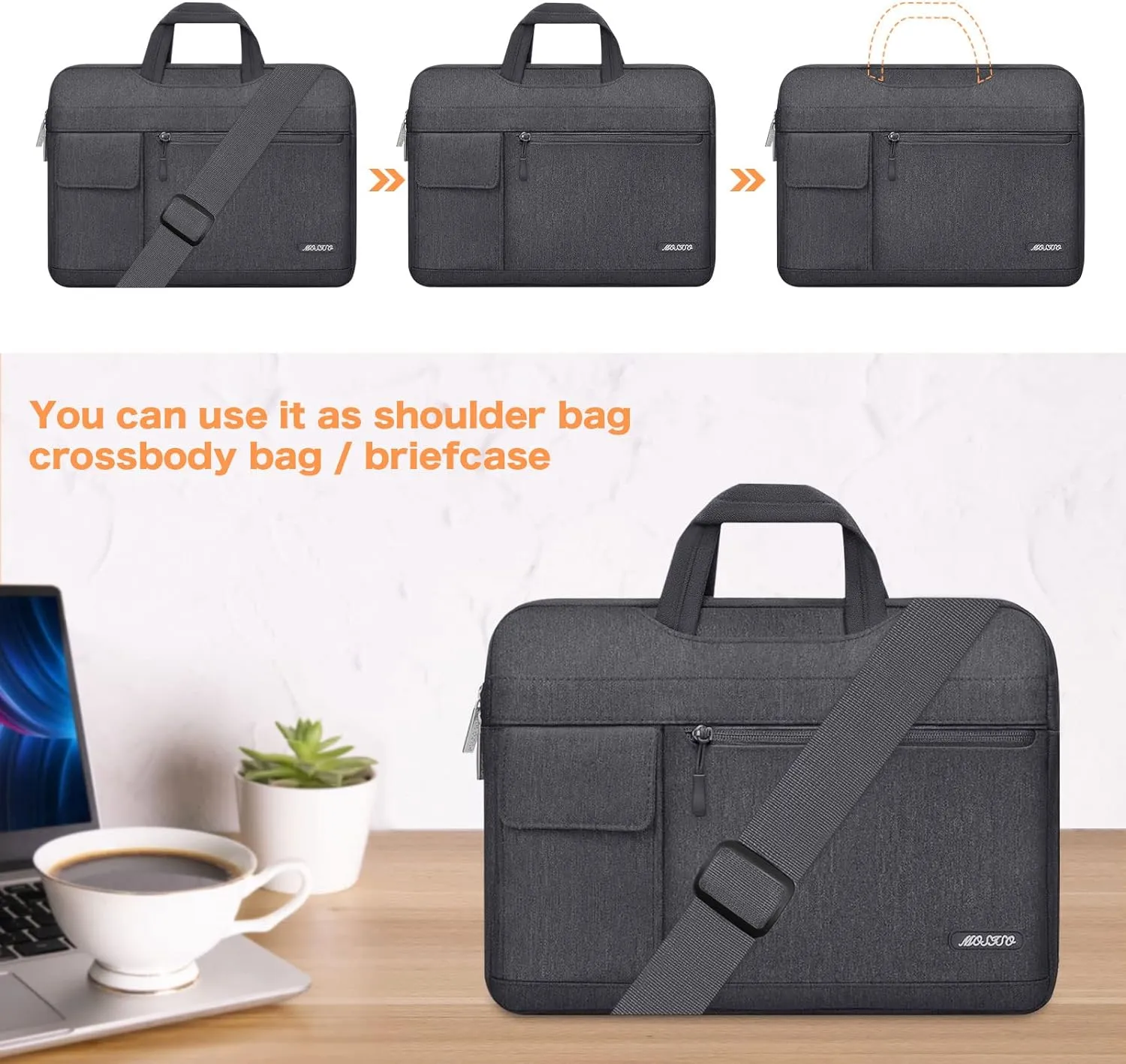 MOSISO Laptop Shoulder Bag Compatible with MacBook Air/Pro,13-13.3 inch Notebook,Compatible with MacBook Pro 14 inch M3 M2 M1 Pro Max 2023-2021,Polyester Flapover Briefcase Sleeve Case, Space Gray