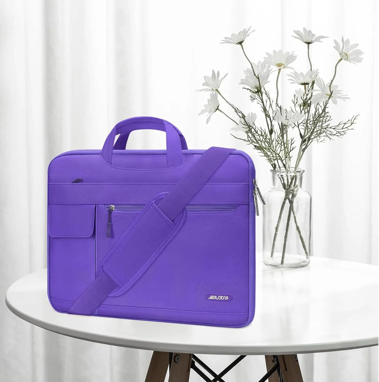 MOSISO Laptop Shoulder Bag Compatible with MacBook Air/Pro,13-13.3 inch Notebook,Compatible with MacBook Pro 14 inch M3 M2 M1 Pro Max 2023-2021,Polyester Flapover Briefcase Sleeve Case, Ultra Violet