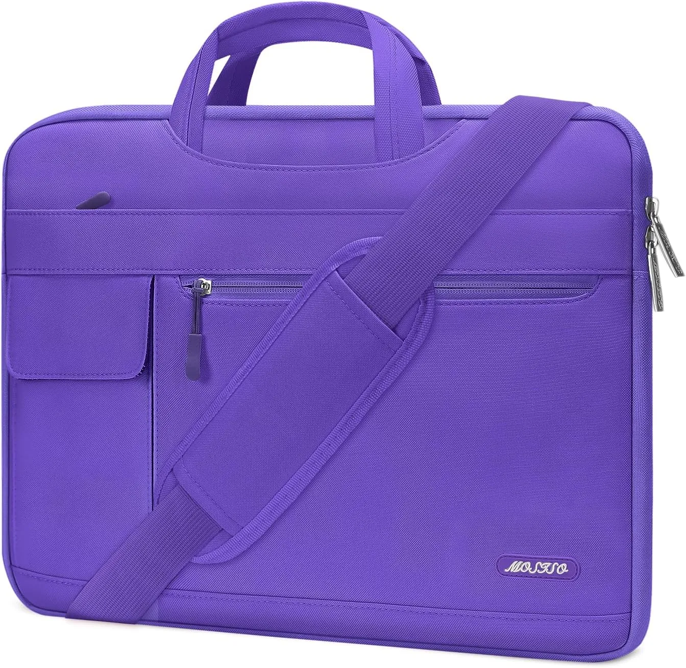 MOSISO Laptop Shoulder Bag Compatible with MacBook Air/Pro,13-13.3 inch Notebook,Compatible with MacBook Pro 14 inch M3 M2 M1 Pro Max 2023-2021,Polyester Flapover Briefcase Sleeve Case, Ultra Violet