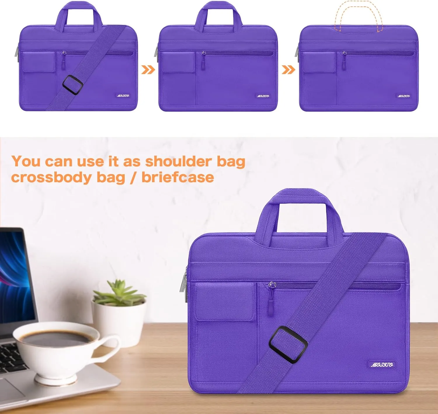 MOSISO Laptop Shoulder Bag Compatible with MacBook Air/Pro,13-13.3 inch Notebook,Compatible with MacBook Pro 14 inch M3 M2 M1 Pro Max 2023-2021,Polyester Flapover Briefcase Sleeve Case, Ultra Violet
