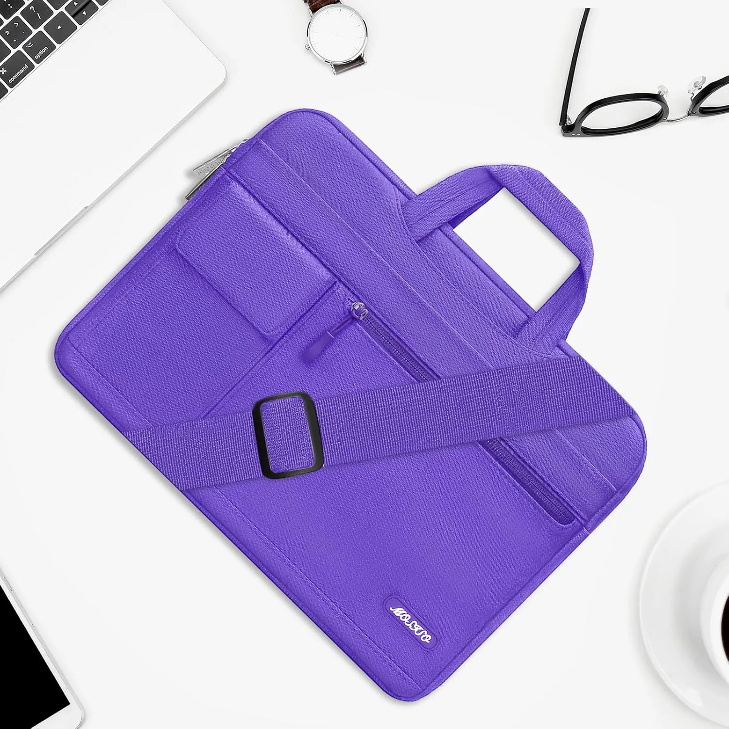 MOSISO Laptop Shoulder Bag Compatible with MacBook Air/Pro,13-13.3 inch Notebook,Compatible with MacBook Pro 14 inch M3 M2 M1 Pro Max 2023-2021,Polyester Flapover Briefcase Sleeve Case, Ultra Violet