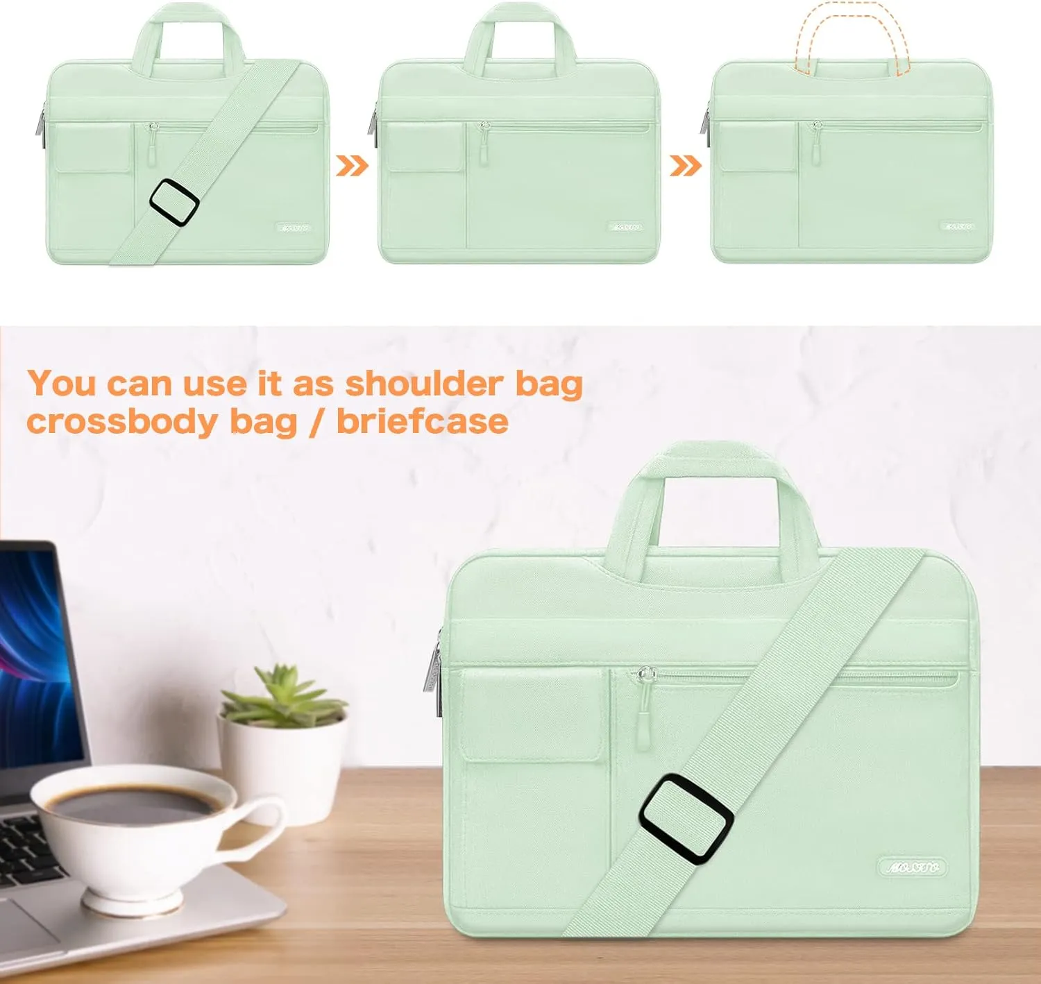 MOSISO Laptop Shoulder Bag Compatible with MacBook Pro 16 inch 2023-2019 M3 A2991 M2 A2780 M1 A2485 A2141/Pro 15 A1398,15-15.6 inch Notebook,Polyester Flapover Briefcase Sleeve Case, Honeydew Green