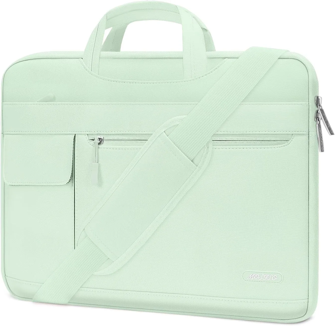 MOSISO Laptop Shoulder Bag Compatible with MacBook Pro 16 inch 2023-2019 M3 A2991 M2 A2780 M1 A2485 A2141/Pro 15 A1398,15-15.6 inch Notebook,Polyester Flapover Briefcase Sleeve Case, Honeydew Green