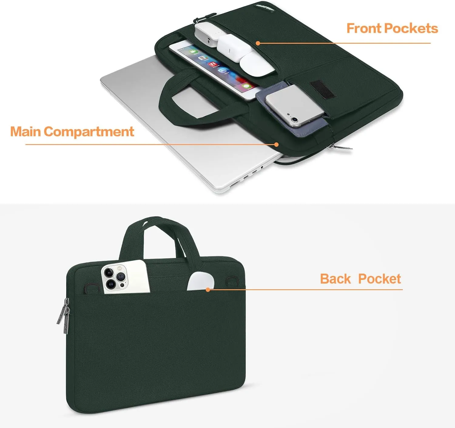 MOSISO Laptop Shoulder Bag Compatible with MacBook Pro 16 inch 2023-2019 M3 A2991 M2 A2780 M1 A2485 A2141/Pro 15 A1398,15-15.6 inch Notebook,Polyester Flapover Briefcase Sleeve Case, Midnight Green