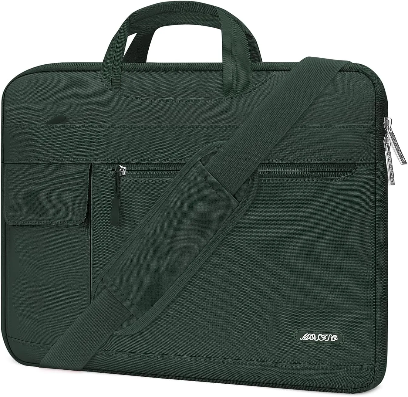 MOSISO Laptop Shoulder Bag Compatible with MacBook Pro 16 inch 2023-2019 M3 A2991 M2 A2780 M1 A2485 A2141/Pro 15 A1398,15-15.6 inch Notebook,Polyester Flapover Briefcase Sleeve Case, Midnight Green