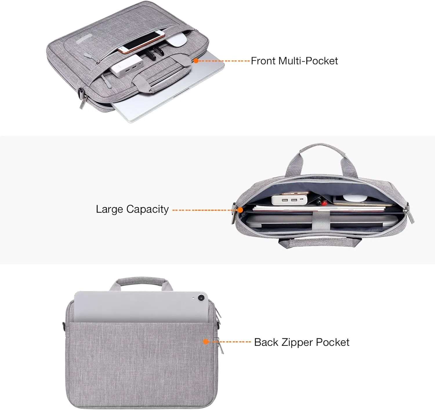 MOSISO Laptop Shoulder Bag - Messenger for MacBook Air/Pro, 13-13.3 & 14-inch Notebooks (M1, M2, M3) with Adjustable Depth, Light Gray