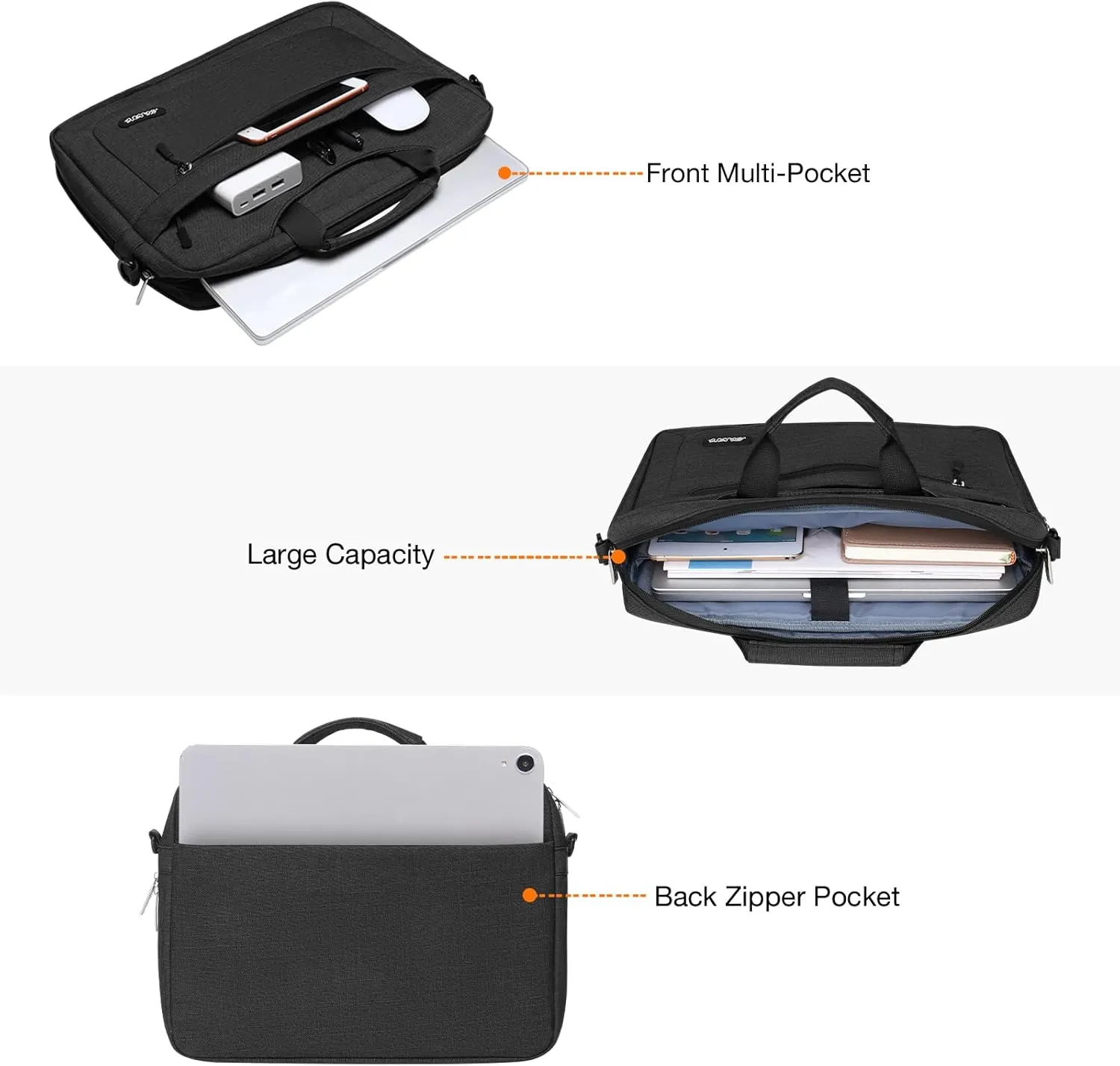 MOSISO Laptop Shoulder Messenger Bag Compatible with MacBook Air 15 inch M2 A2941/Pro 16 inch M3 A2991 M2 A2780 M1 A2485 A2141,15-15.6 inch Notebook with Adjustable Depth at Bottom, Black